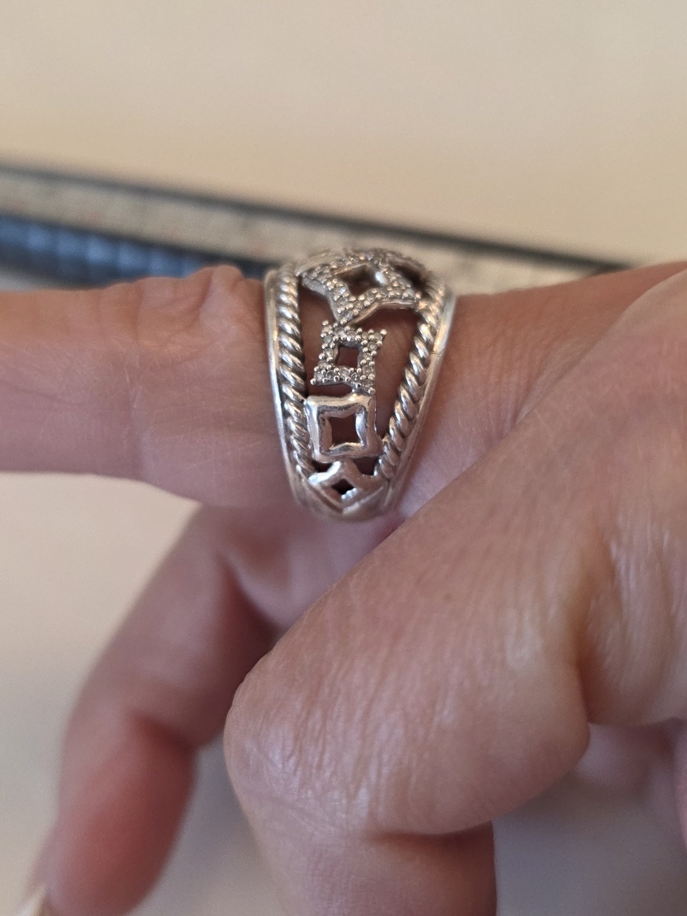 David Yurman Sterling Silver Diamond Quartrefoil Tapestey Cable ring - Picture 3 of 10